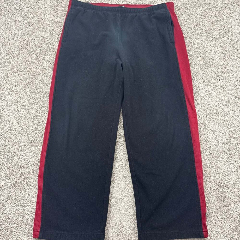 Y2K Old Navy Athletic Track Pants Mens XL Black Red Stripe Mesh Panel Wide Leg